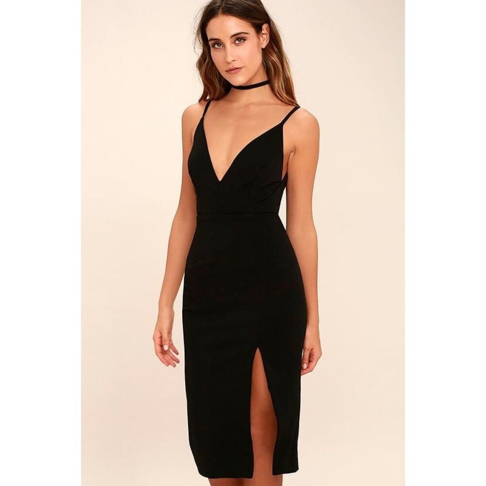 Lulus L Chart Topper Dress Bodycon Cocktail Midi Front Slit Going Out Event